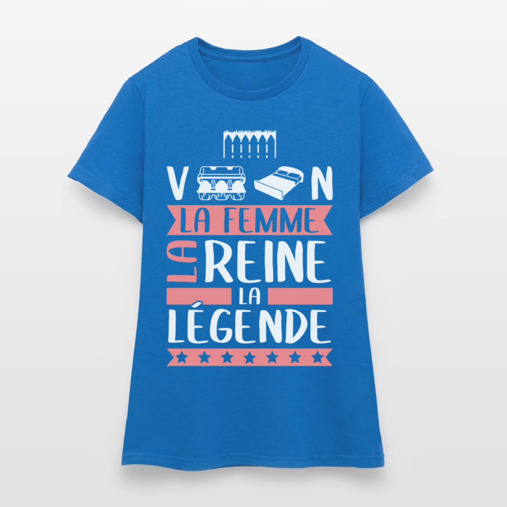 T-shirt femme Evelyne rébus – La femme, la reine, la légende - bleu royal