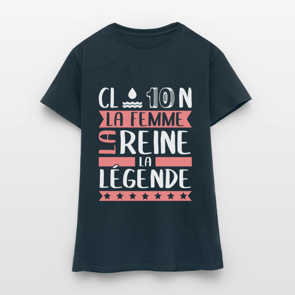 T-shirt femme Claudine rébus – La femme, la reine, la légende - marine
