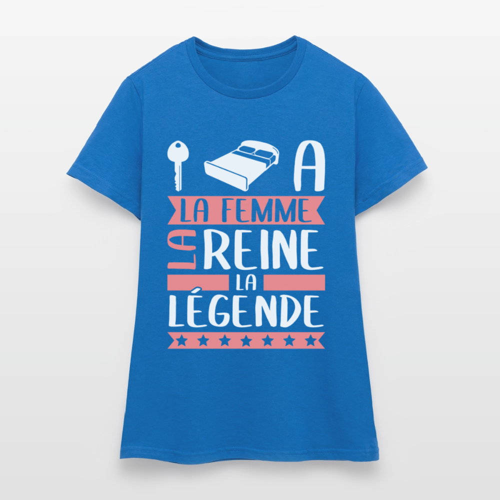 T-shirt femme Clélia rébus – La femme, la reine, la légende - bleu royal