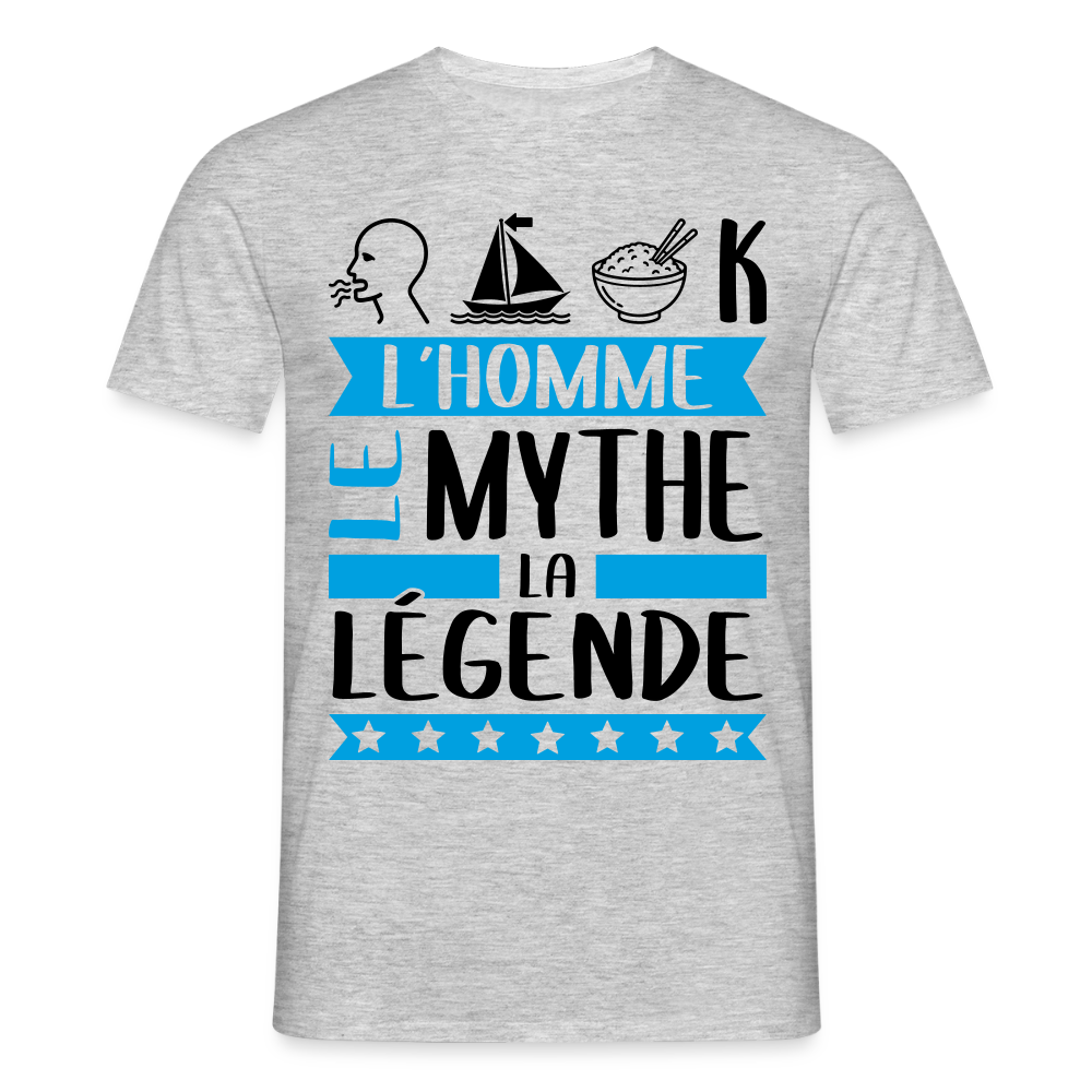 T-shirt homme coloris clair Romaric en rébus – L’homme, le mythe, la légende - gris chiné