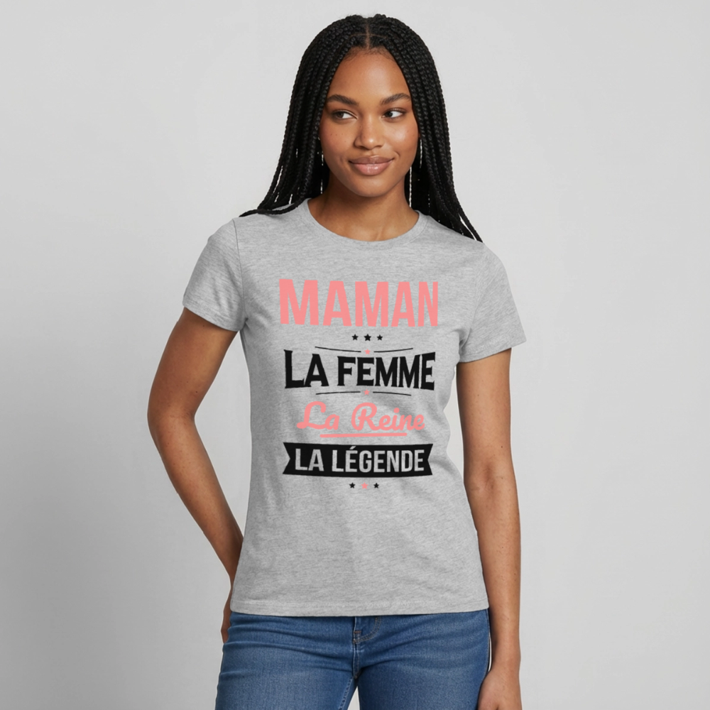 T-shirt femme coloris clair cadeau - Maman, la femme, la reine, la légende - gris chiné