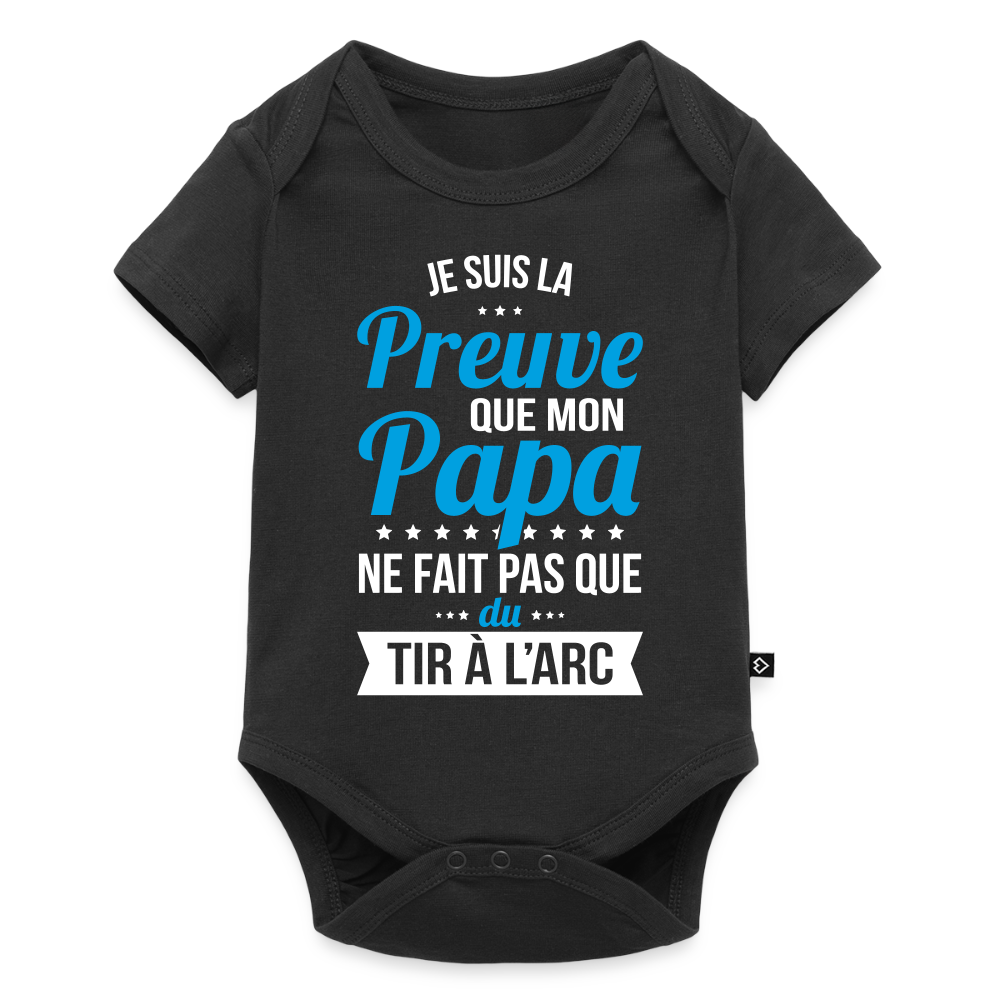 Body Bébé bio manches courtes - Mon Papa Ne Fait Pas Que Du Tir à l'Arc - noir