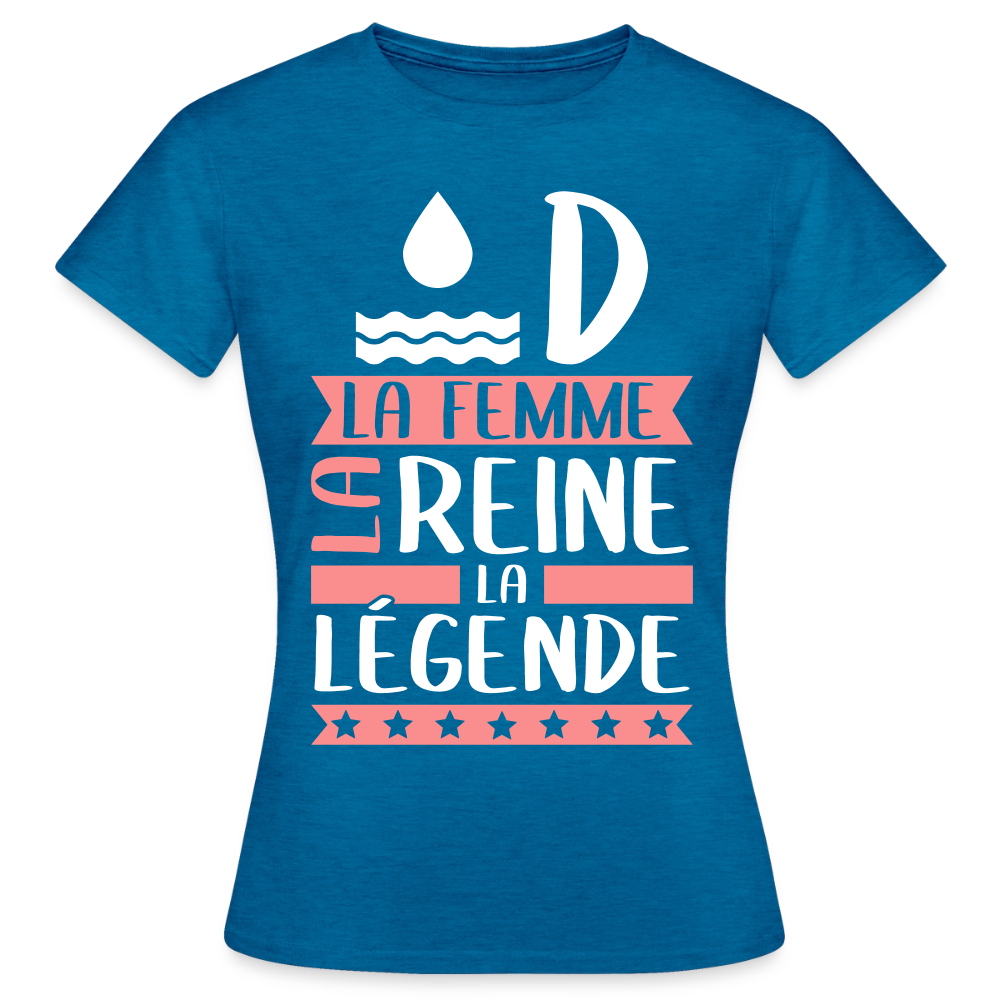 T-shirt femme Aude rébus – La femme, la reine, la légende - bleu saphir antique chiné
