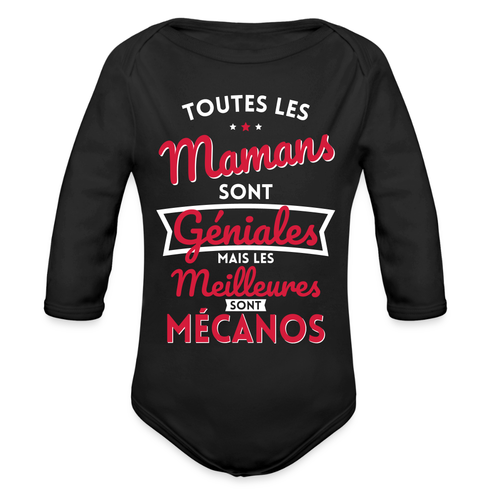 Body Bébé bio manches longues - Mamans géniales - Les meilleures sont mécanos - noir