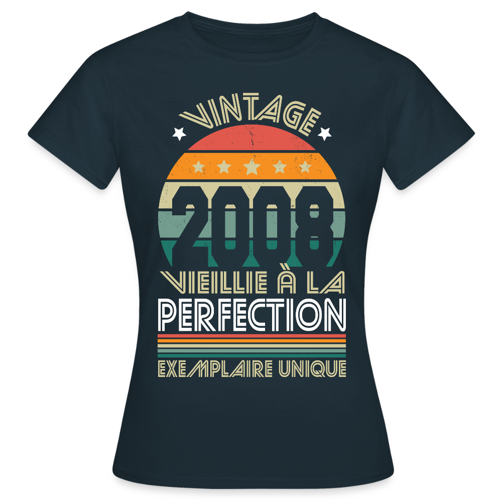 T-shirt anniversaire femme 18 ans – Vintage 2008 - Exemplaire unique - marine