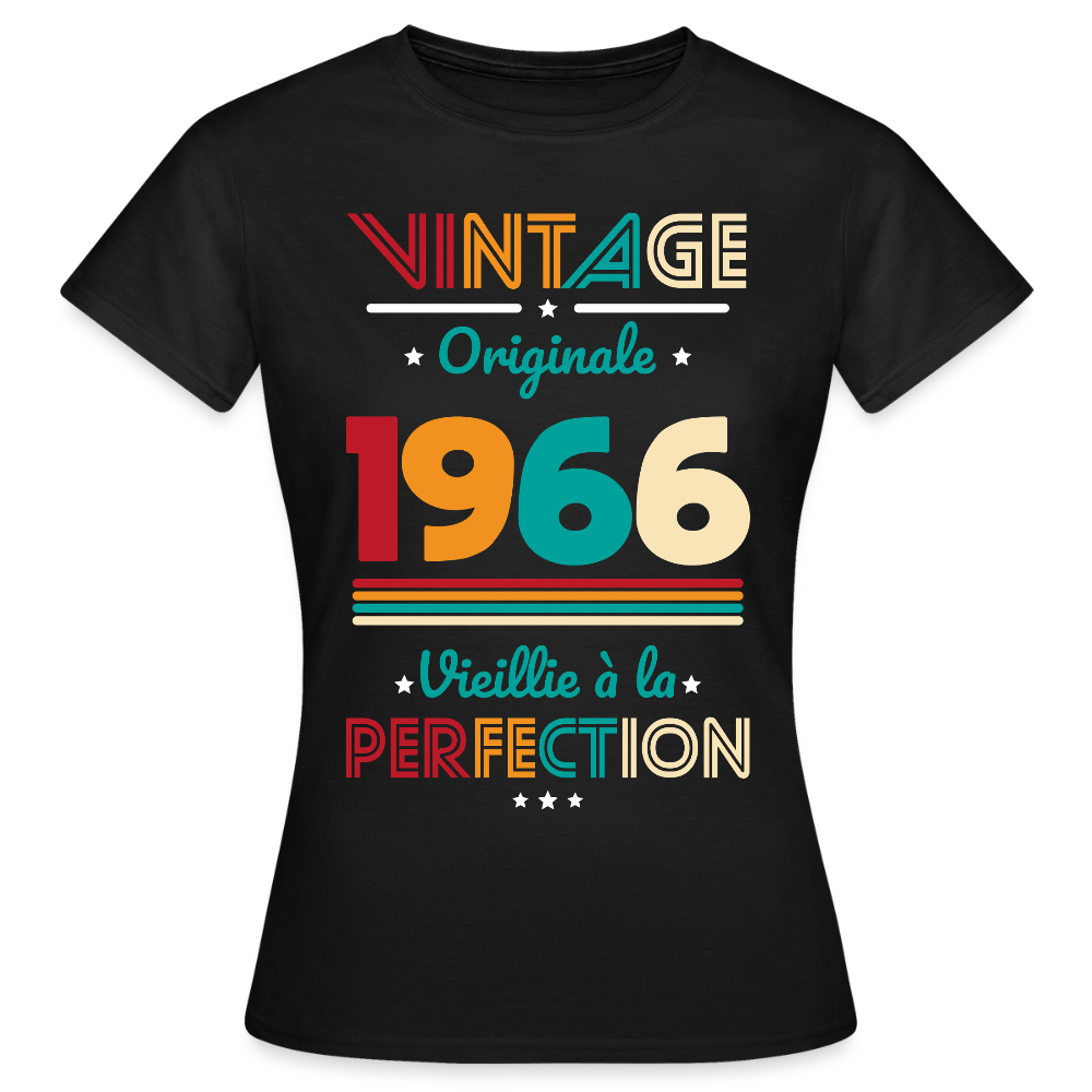 T-shirt anniversaire femme 60 ans – Vintage, originale, 1966 - noir