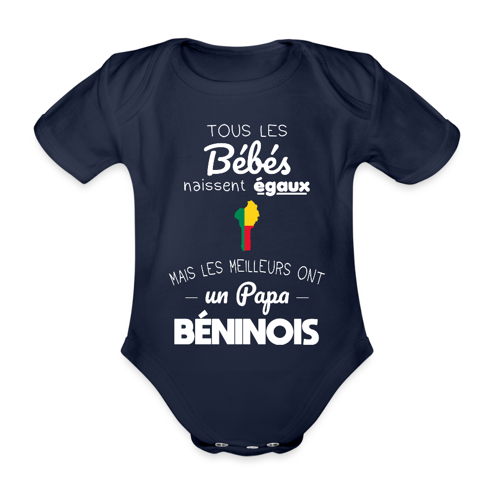 Body Bébé bio manches courtes - Les Meilleurs Ont Un Papa Béninois - marine foncé