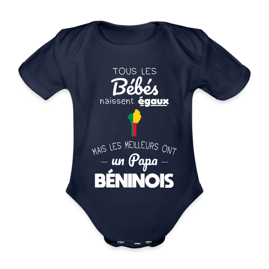 Body Bébé bio manches courtes - Les Meilleurs Ont Un Papa Béninois - marine foncé