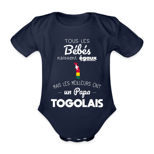 Body Bébé bio manches courtes - Les Meilleurs Ont Un Papa Togolais - marine foncé