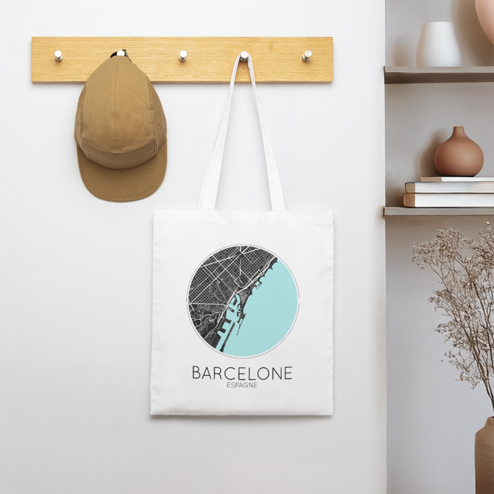 Tote Bag Barcelone Bio Coloris Clair – Plan de Barcelone - blanc