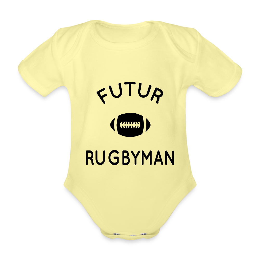 Body Bébé bio manches courtes - Futur rugbyman - jaune délavé