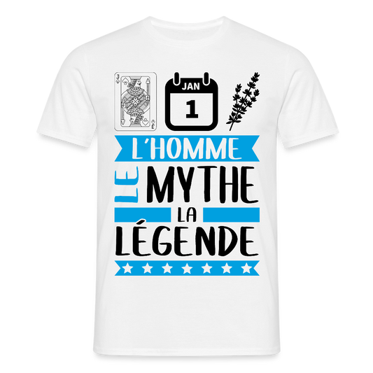 T-shirt homme coloris clair Valentin rébus – L’homme, le mythe, la légende - blanc