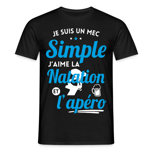 T-shirt Homme - J'aime la natation et l'apéro - noir
