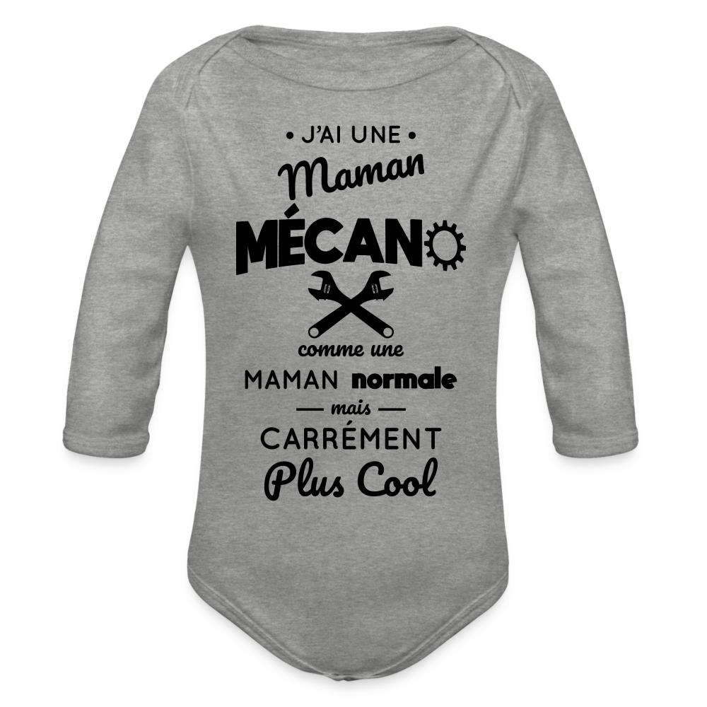 Body Bébé bio manches longues - J'ai une maman mécano - gris chiné