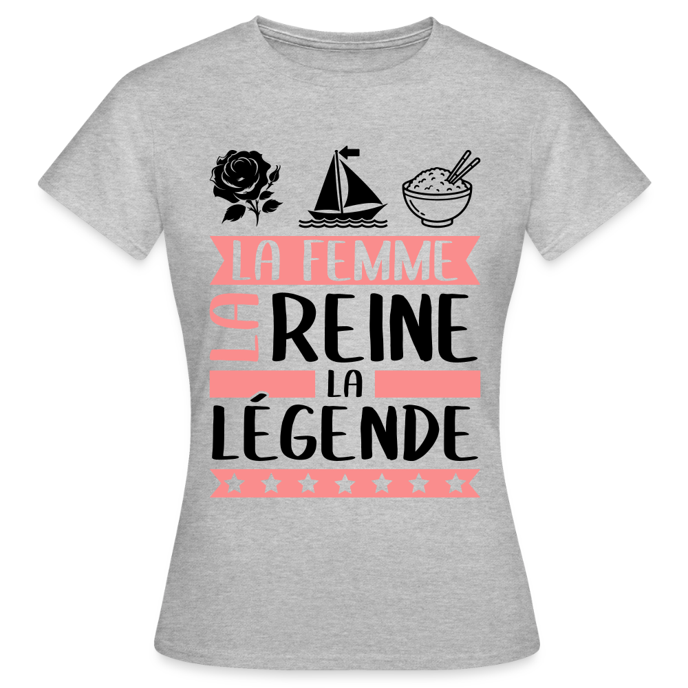 T-shirt femme coloris clair Rose-Marie rébus – La femme, la reine, la légende - gris chiné