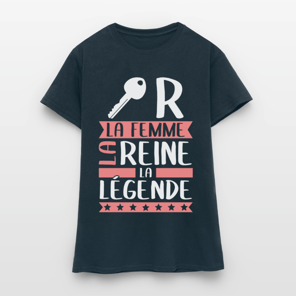 T-shirt femme Claire rébus – La femme, la reine, la légende - marine