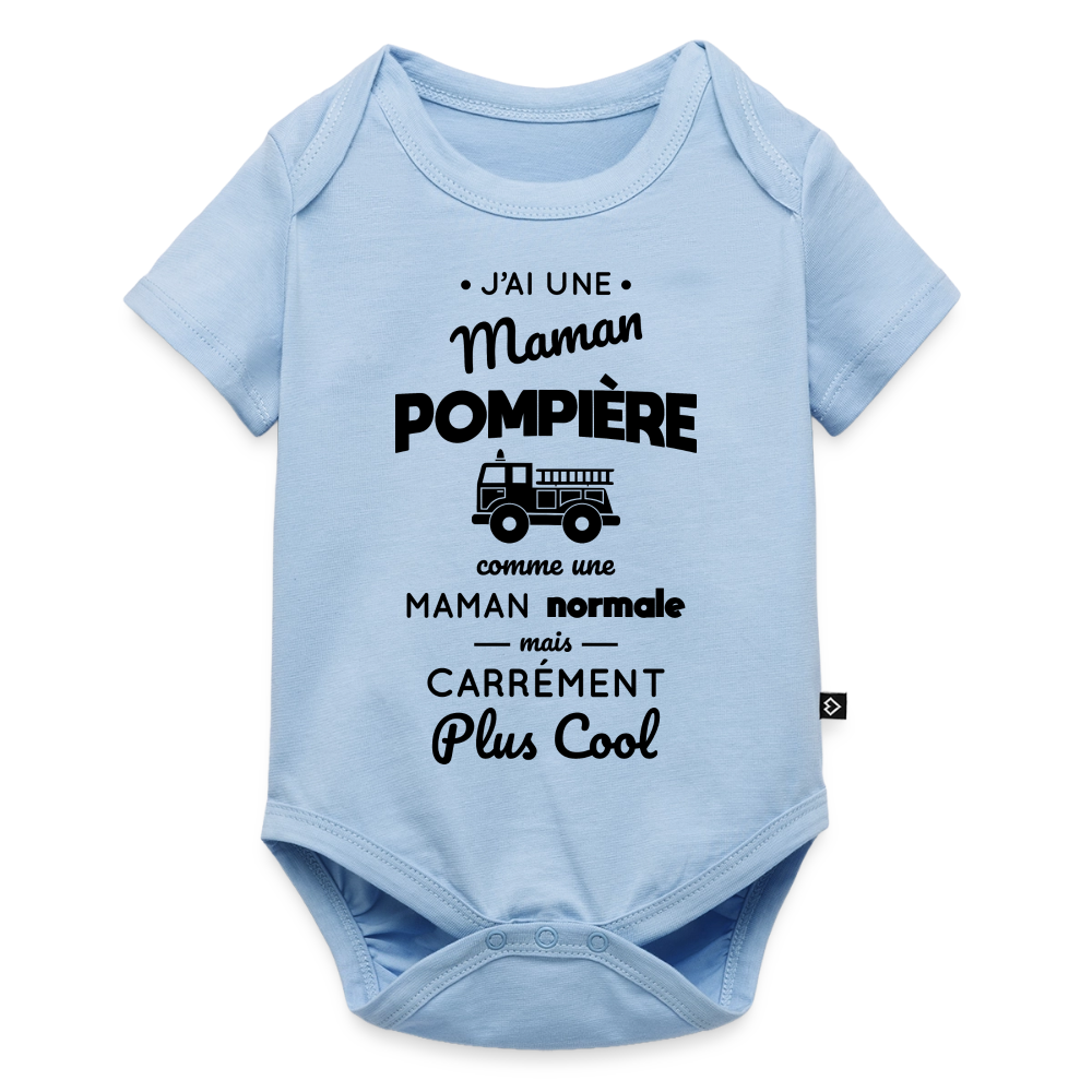 Body Bébé bio manches courtes - J'ai une maman pompière - bleu clair