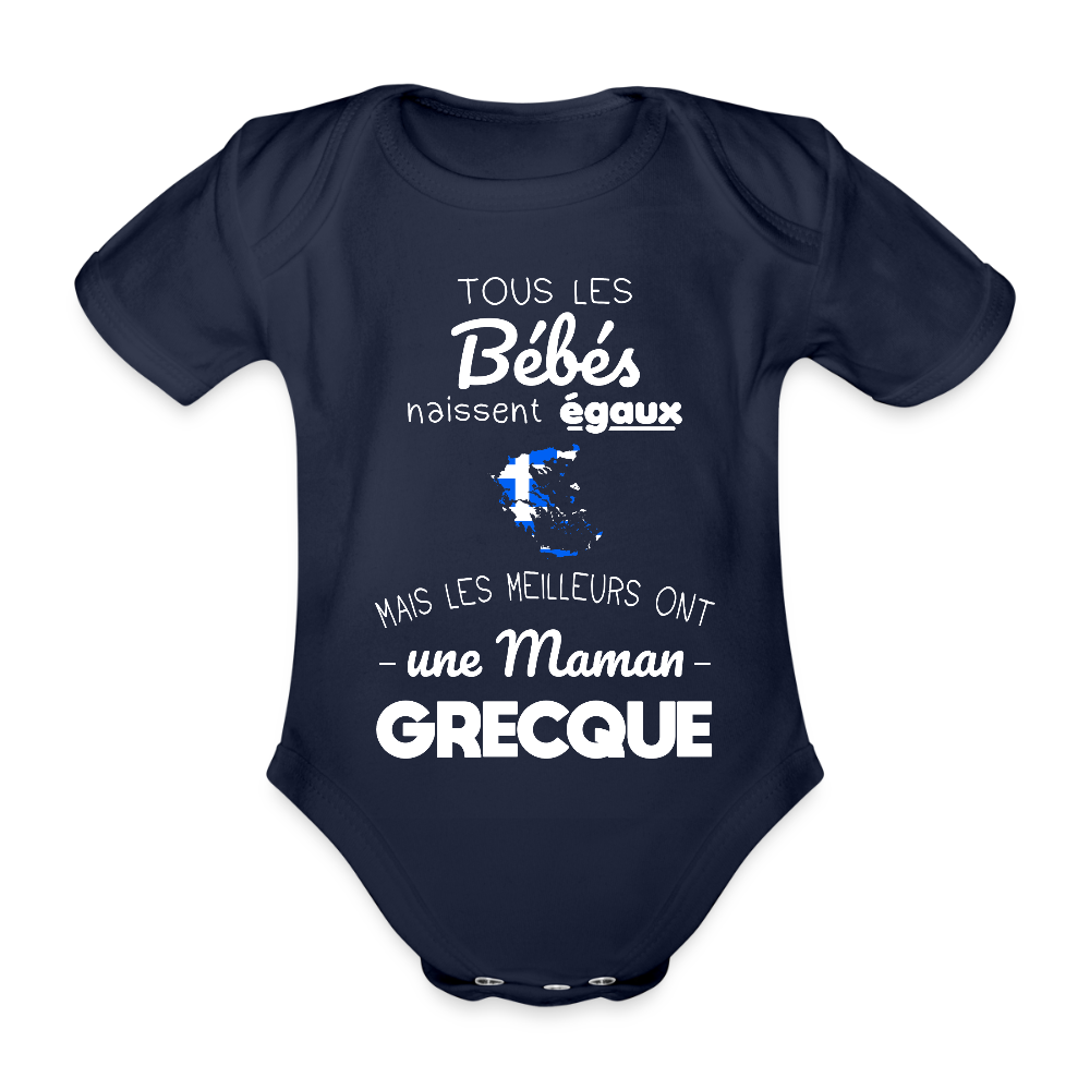 Body Bébé bio manches courtes - Les Meilleurs Ont Une Maman Grecque - marine foncé