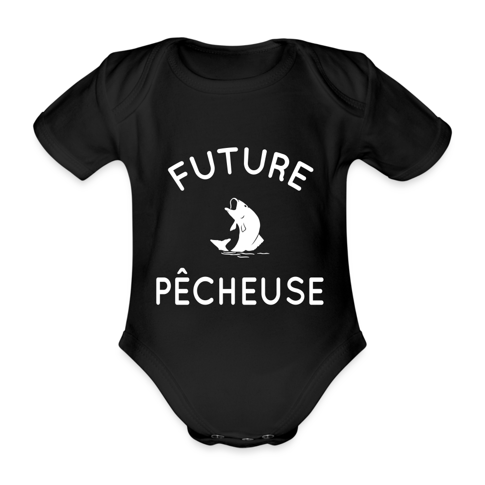 Body Bébé bio manches courtes - Future pêcheuse - noir