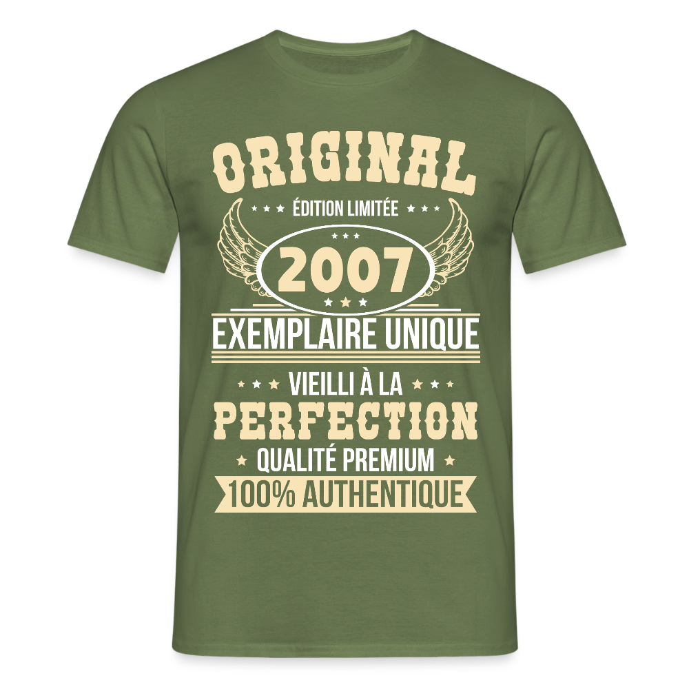 T-shirt Homme - Anniversaire 18 Ans - Original 2007 - vert militaire