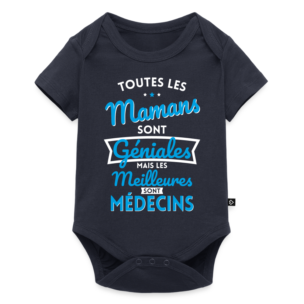 Body Bébé bio manches courtes - Mamans géniales - Les meilleures sont médecins - bleu marine