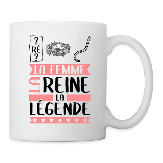 Mug blanc Dominique rébus – La femme, la reine, la légende - blanc