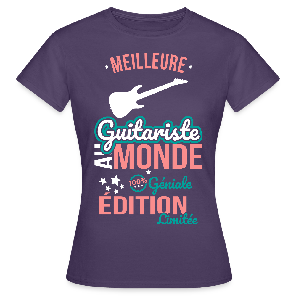 T-shirt Femme - Meilleure Guitariste au monde - 100% géniale - violet foncé