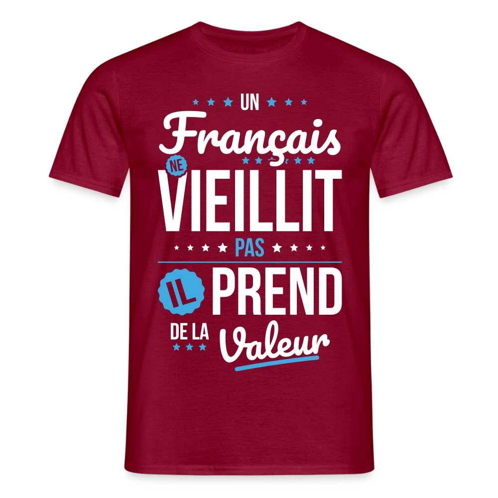 T-shirt Homme - Un Français ne vieillit pas - rouge brique
