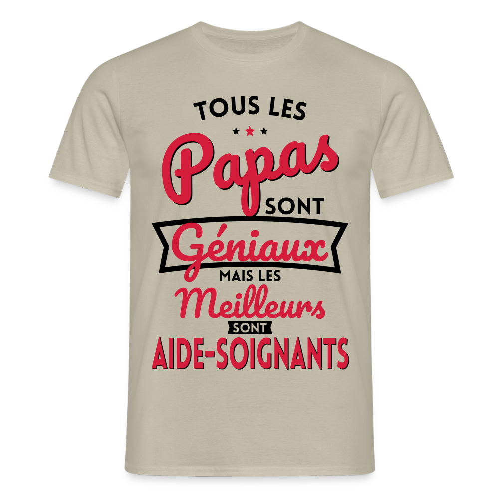 T-shirt Homme - Papas géniaux - Les meilleurs sont aide-soignants - beige sable
