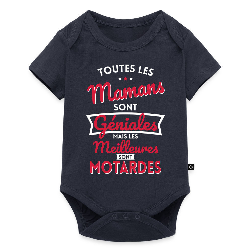 Body Bébé bio manches courtes - Mamans géniales - Les meilleures sont motardes - bleu marine