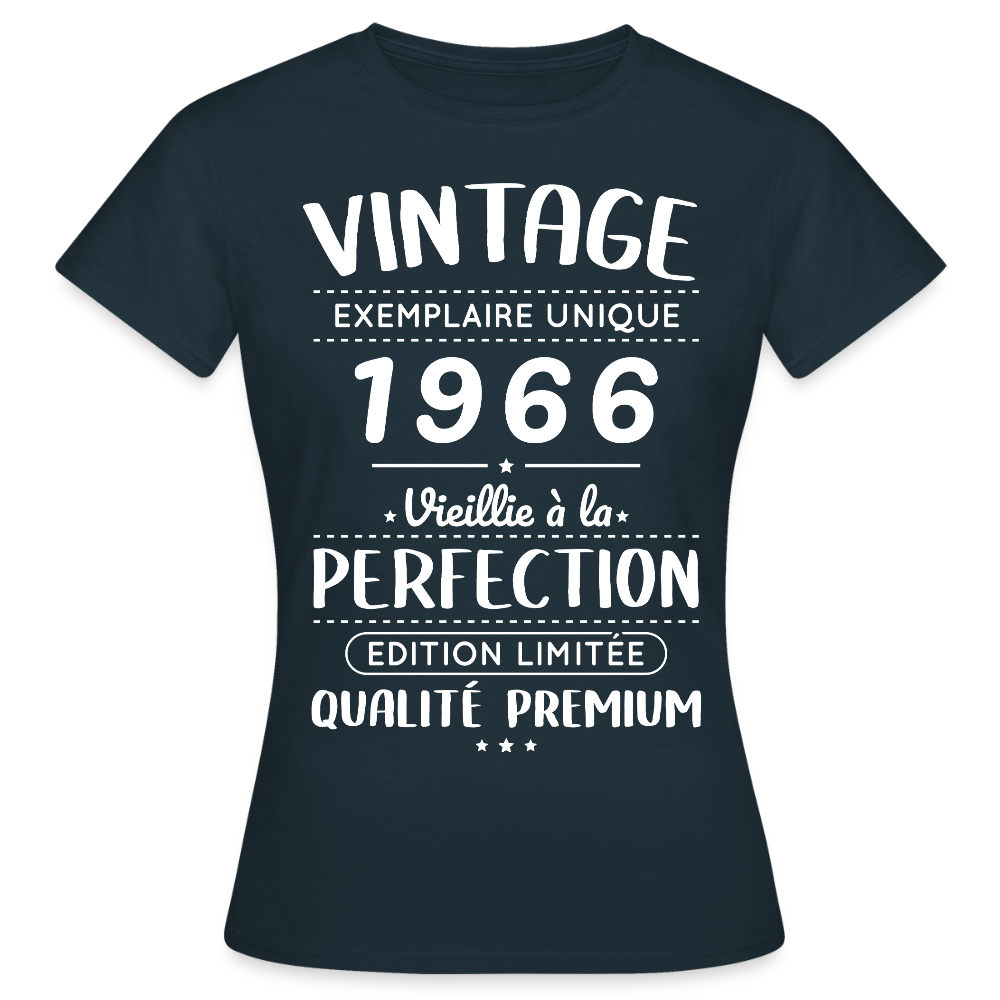 T-shirt anniversaire femme 60 ans – Vintage 1966 – Perfection - marine