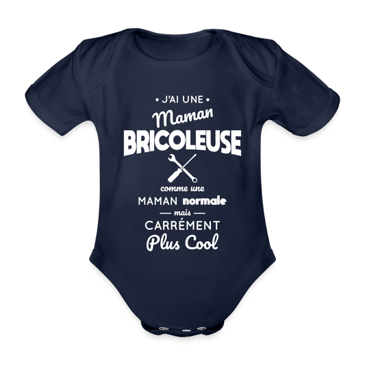 Body Bébé bio manches courtes - J'ai une maman bricoleuse - marine foncé