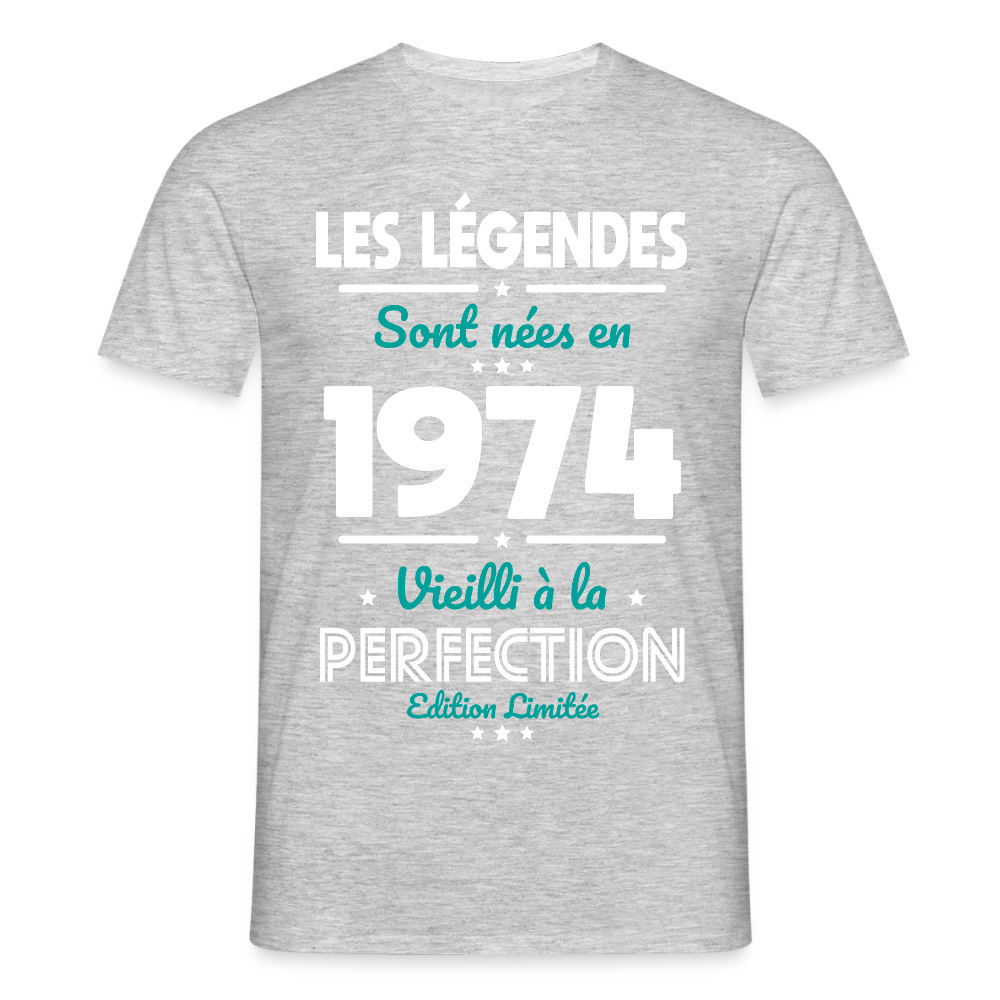 T-shirt Homme - Anniversaire 51 Ans - Les Légendes sont nées en 1974 - gris chiné