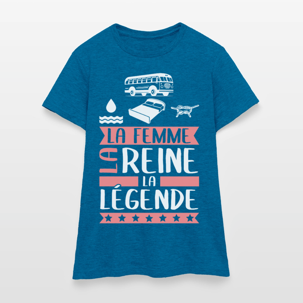 T-shirt femme Caroline rébus – La femme, la reine, la légende - bleu saphir antique chiné