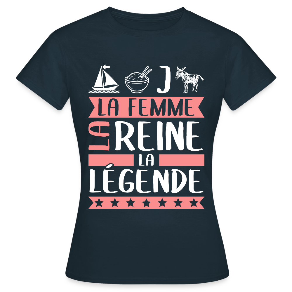 T-shirt femme Marie-Jeanne rébus – La femme, la reine, la légende - marine