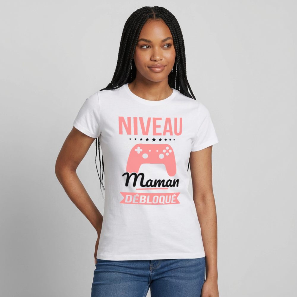 T-shirt femme coloris clair - Niveau maman débloqué - blanc