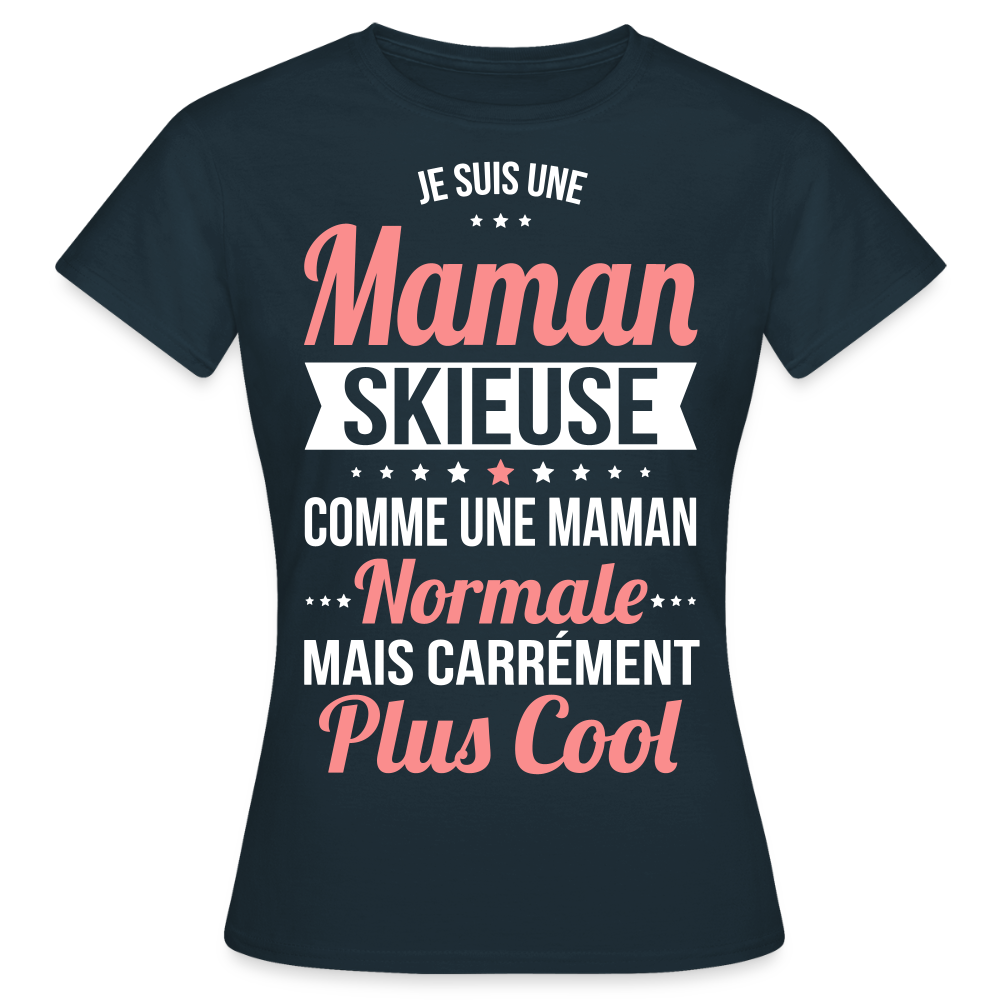 T-shirt Femme - Maman skieuse plus cool - marine