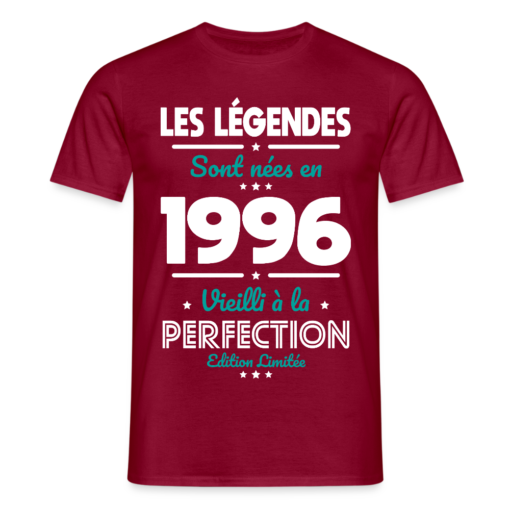 T-shirt anniversaire homme 30 ans – Les légendes sont nées en 1996 - rouge brique