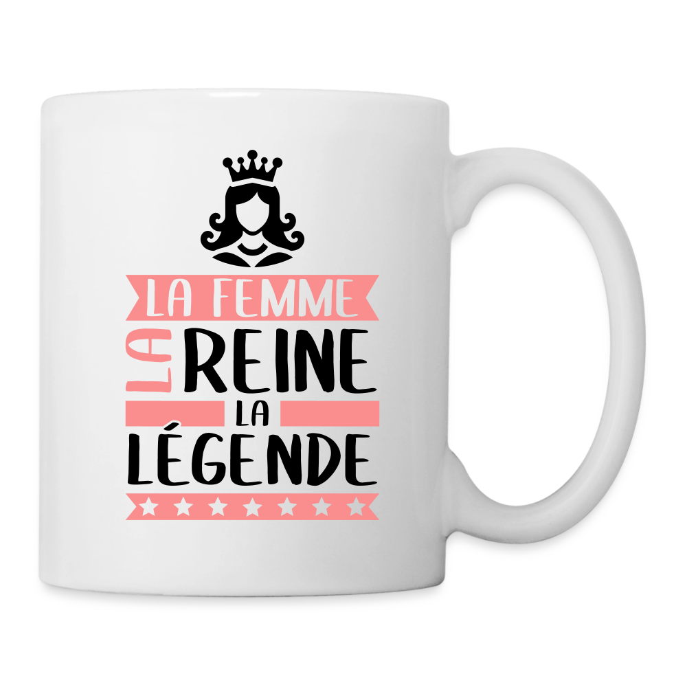 Mug blanc Reine rébus – La femme, la reine, la légende - blanc