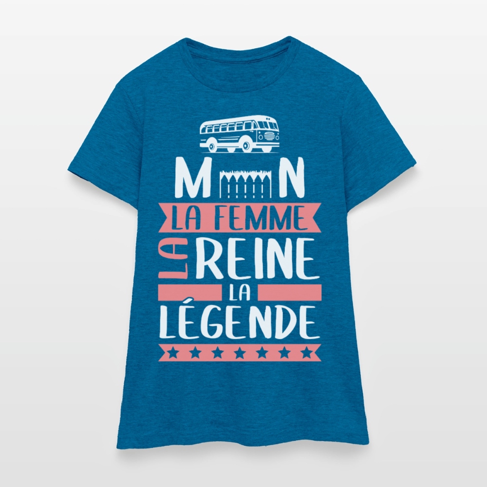 T-shirt femme Carmen rébus – La femme, la reine, la légende - bleu saphir antique chiné