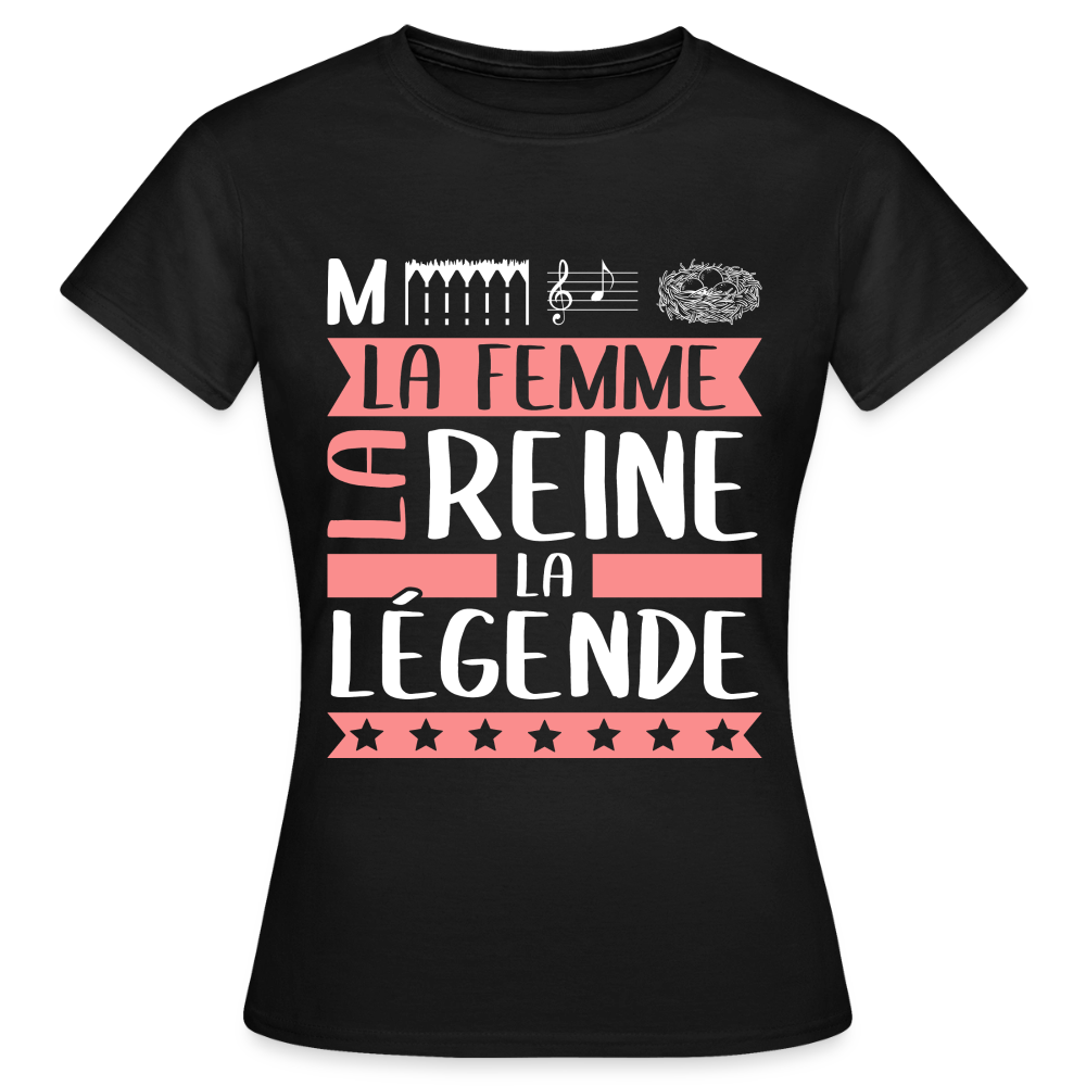 T-shirt femme Mélanie rébus – La femme, la reine, la légende - noir