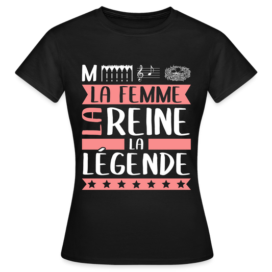 T-shirt femme Mélanie rébus – La femme, la reine, la légende - noir