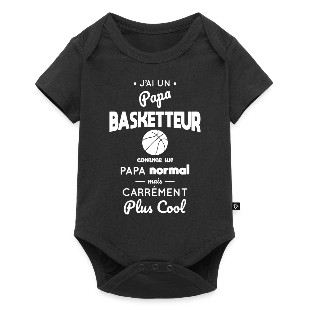 Body Bébé bio manches courtes - J'ai un papa basketteur - noir