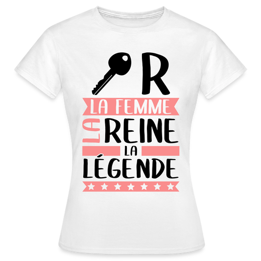 T-shirt femme coloris clair Claire en rébus – La femme, la reine, la légende - blanc