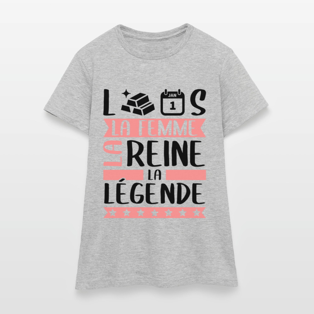 T-shirt femme coloris clair Laurence rébus – La femme, la reine, la légende - gris chiné