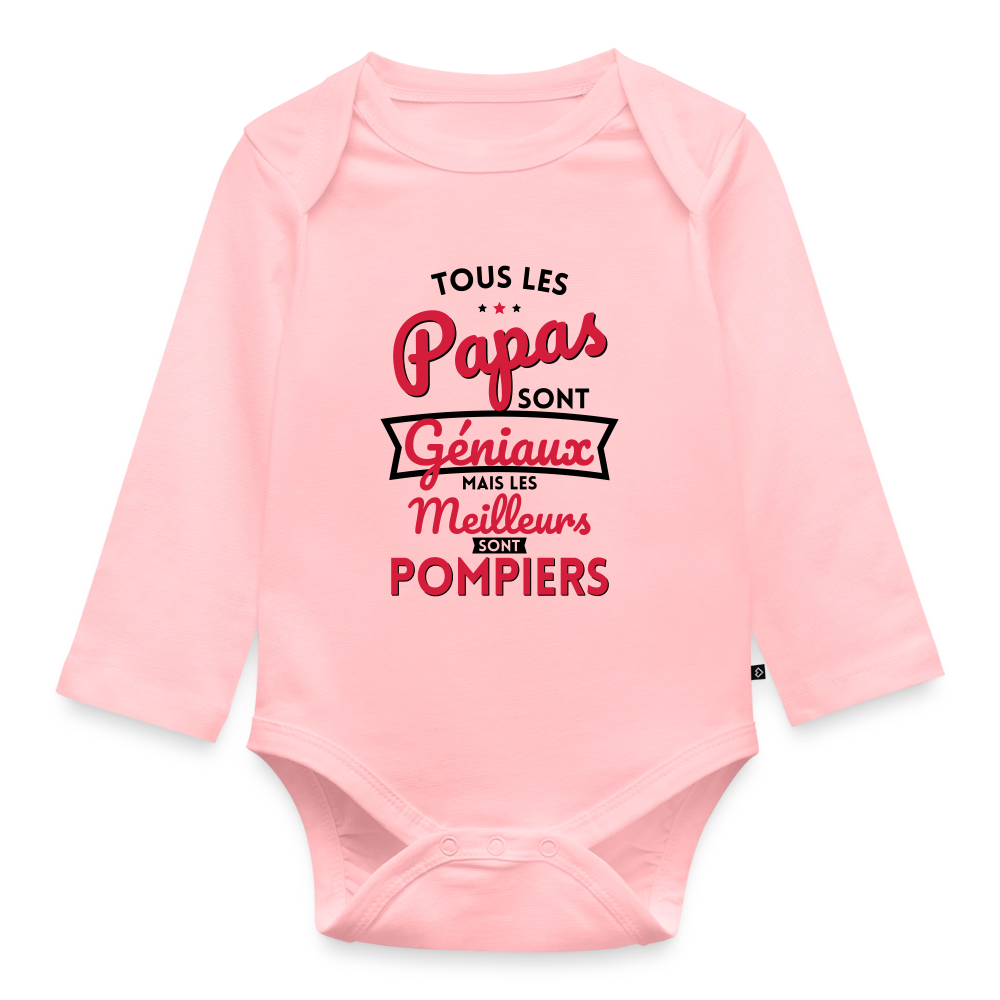 Body Bébé bio manches longues - Papas géniaux - Les meilleurs sont pompiers - rose