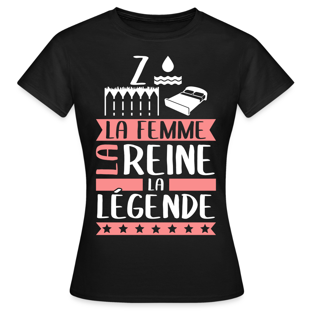 T-shirt femme Zoélie rébus – La femme, la reine, la légende - noir