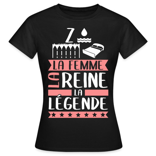 T-shirt femme Zoélie rébus – La femme, la reine, la légende - noir