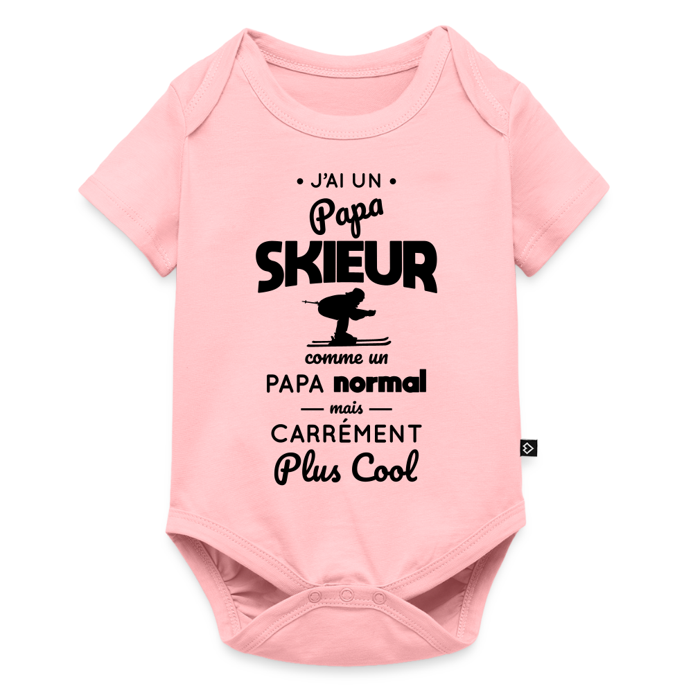 Body Bébé bio manches courtes - J'ai un papa skieur - rose