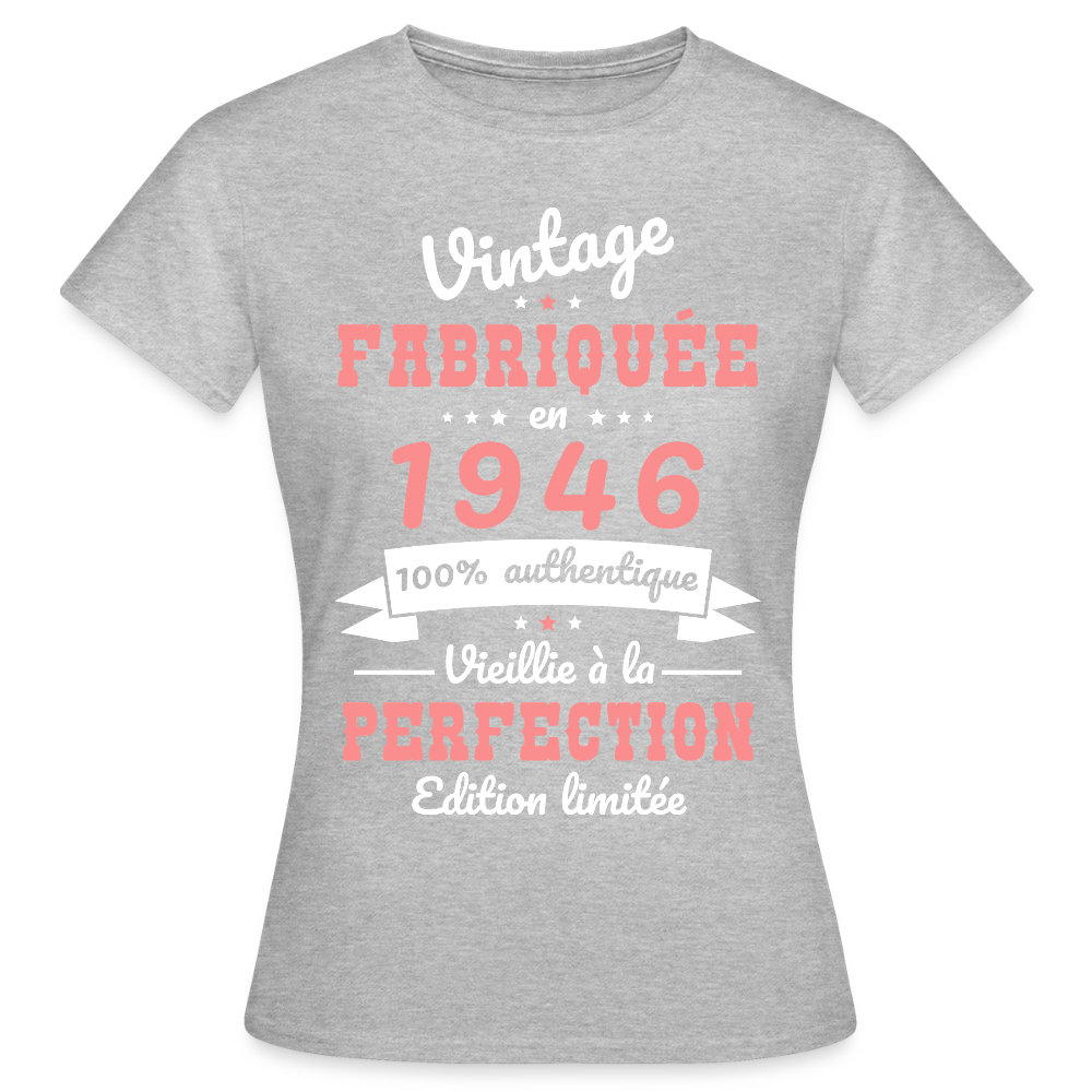 T-shirt anniversaire femme 80 ans – Vintage 1946 - gris chiné